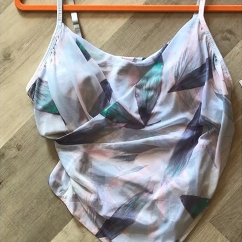 Fabletics Green And Blue Asymmetrical Bustier Tank Top